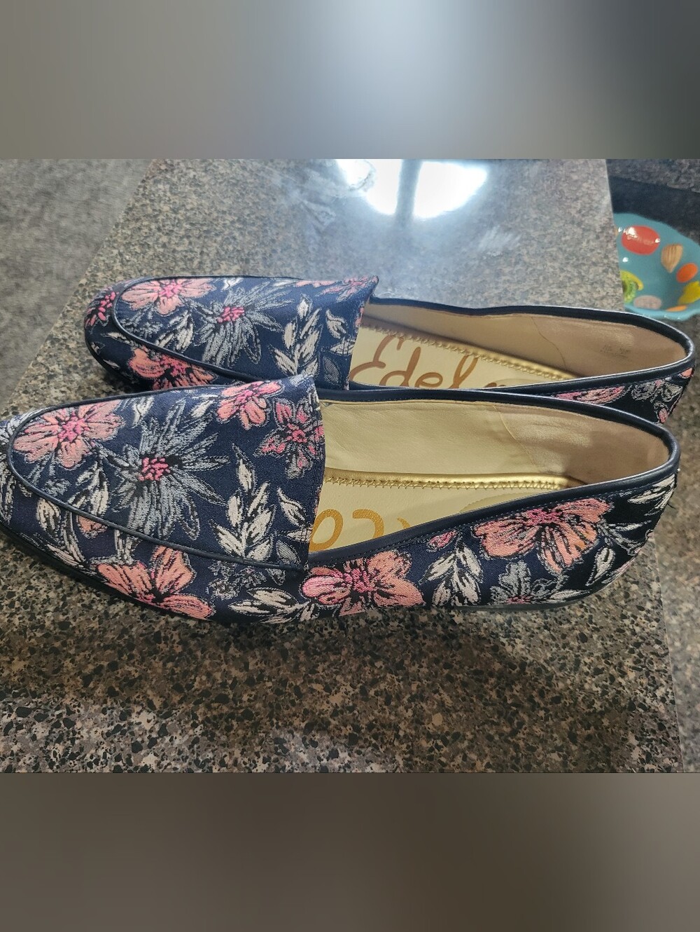 Sam Edelman Leon Floral Loafers Size 12 Navy Pink Jacquard Tapestry Flats EUC